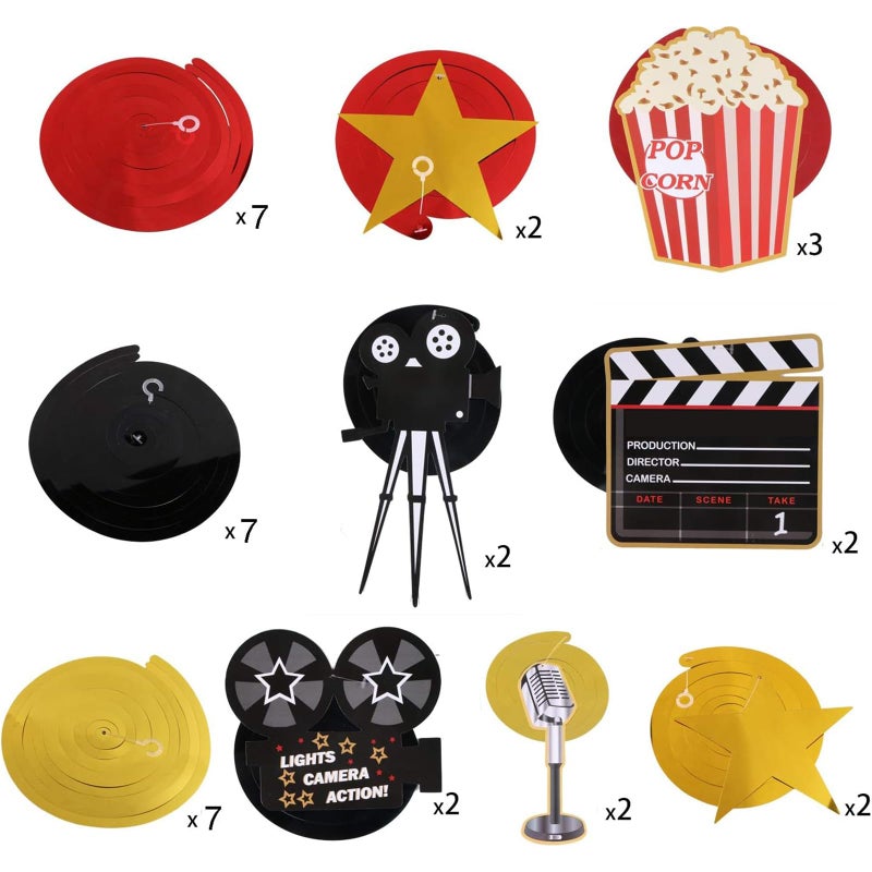 JOLLYSTYLE 36Ct Movie Night Party Decorations Hanging Swirls - Movie Theater Themed Bridal Shower/Birthday Party Supplies Film Backdrop - Image 2